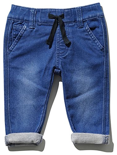 M&Co Baby Boy Tie Front Cotton Rich Mid Wash Denim Turn Up Pull On Everyday Jeans Blue 12/18 Mnth