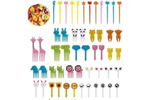 RICHDMI 52 Pièces Fourchettes de Fruits Mignons, Fourchette à Fruits Enfant, Mini Fourchettes à Fruits Animaux, Dessert Réutilisables Décoration pour Les Fruits, Les Salades, Les Gâteaux