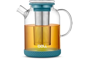 Doli 1,5L Teekanne Glas mit Siebeinsatz Teal - Langes Edelstahl Sieb für pures Aroma - für heiße & kalte Getränke - Spülmaschinenfest - BPA-frei