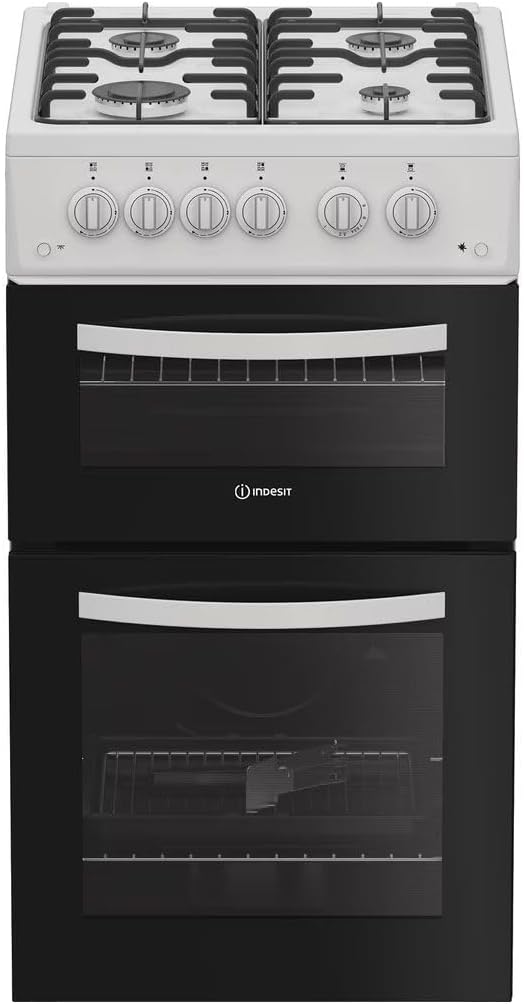 Indesit ITG5GMW 50cm Gas Twin Cavity Cooker – White – A+ Rated, 54L Main Oven, Separate Grill