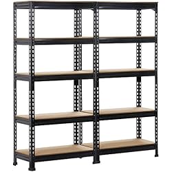 Yaheetech 2 x Etagères de Rangement 150 x 70 x 30 cm Étagère Metallique Atelier/Garage/Cuisine Charge Lourde 150 kg par Niveau sans Boulons Noir