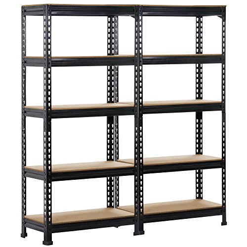 Yaheetech 2 x Etagères de Rangement 150 x 70 x 30 cm Étagère Metallique Atelier/Garage/Cuisine Charge Lourde 150 kg par Niveau sans Boulons Noir
