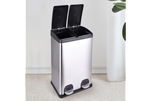 STARNINE 40L Compartment Recycling Bin Kitchen Pedal Dust Bin Removable Compartment Waste Separation Bin Stainless Steel Kitchen Waste Bin (40L (2 x 20L Compartments))