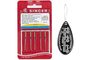 IPC SEWING PARTS Singer Ball Point Stretch 2045 - Agujas para máquina de coser, paquete de 5, tamaño 90/14, incluye enhebrador de agujas grande