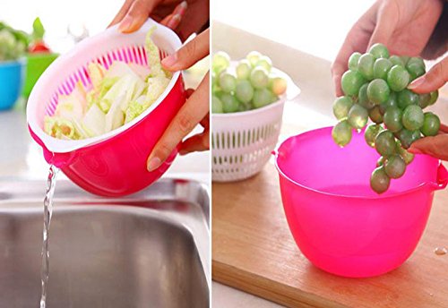 wicemoon Kunststoff Obstkorb Double Layer Ablauf Küche multifunktionale Mini Gemüse Aufbewahrung rosarot - 6