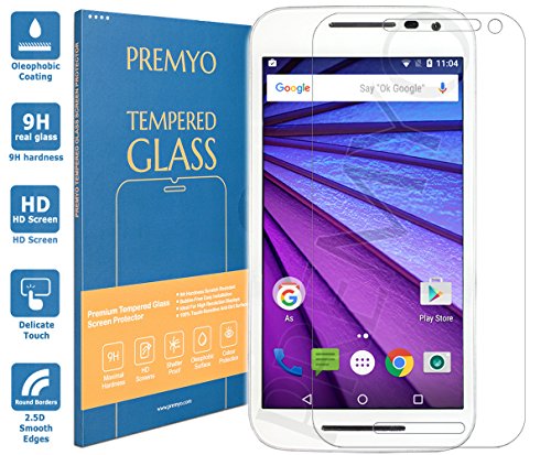 PREMYO Cristal Templado para Motorola Moto G 2015 Protector Pantalla para Moto G-3 Dureza 9H Bordes 2,5D Vidrio Lámina Protección Compatible con Moto G 3a Generación Sin Burbujas contra Arañazos
