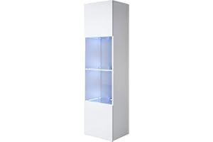 MB Muebles Bonitos | Vitrine Armoire Suspendue Mural de Rangement Luke V6 | Largeur 40 x Hauteur 165 x Profundeur 29 cm | avec LED | Meuble en Mélamine Brilliant | Modèle Suspendu | Couleur Blanc