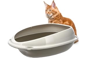 XXL Gato Arenero para gatos GarPet sin Tapa con Borde arenero para gatos 57x40x19 cm Gris Ovalado higiénico