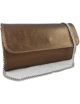 Echtleder Damen Clutch Tasche Abendtasche Muster Metallic 25x15cm
