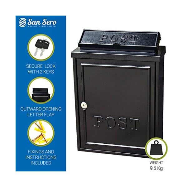 Classic Metal Postbox [BLACK] Large Aperture Size 42cm High x 29cm Wide