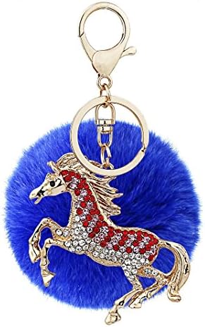 Axibi Cute Horse Artificial Fur Ball Keyring Bag Handbag Keychain Plush Pendant (B)