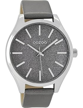 Oozoo Damenuhr mit Lederband 42 MM Glitzer/Silbergrau C9123