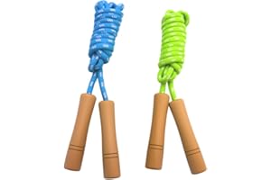 Homello Verstellbare Springseil für Kinder, Springen Seil mit Holzgriff und Baumwollseil, ideal für Fitness Training/Spiel/Fett Brennen Übung - 260cm