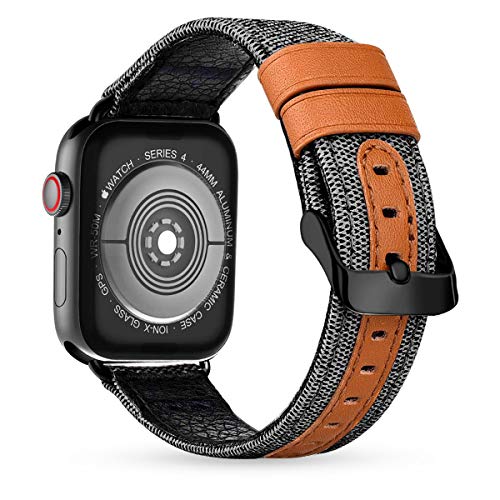 iBazal バンド iWatch Series 4 ストラップ 44mm 42mm キャンバス生地布シリーズ 3 2 1 ブレスレット バングル 交換バンド ストラップ メンズ レディース スマートウォッチアクセサリー - グレーファブリック/ブラックブークレ と互換性があります
