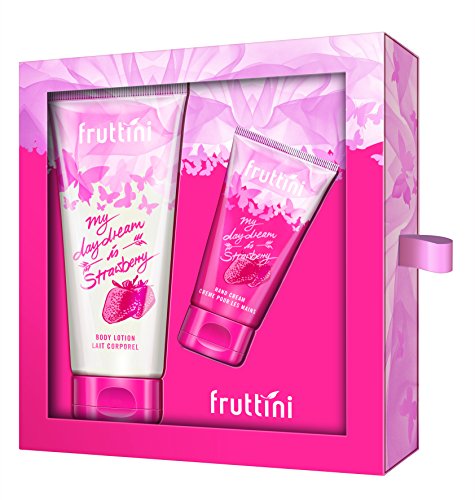 fruttini LOVELY Strawberry Geschenkset (Body Lotion 200 ml, Hand Cream 50 ml) - vegan & parabenfrei, 1er Pack (1 x 1 Set)
