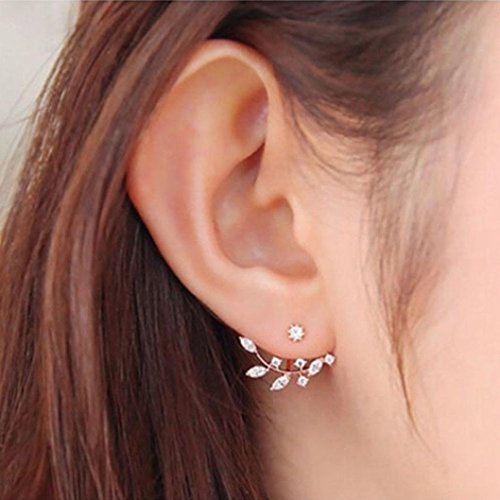 Preisvergleich Produktbild Ohrstecker Damen,DOLDOA Ohrring Ohrstecker Earring Blumen Blätter Kristall (Rose Gold - 2)