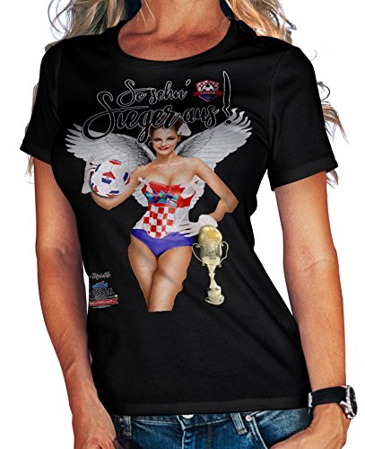 Stylotex Damen / Girlie T-Shirt So sehn Sieger aus Girl Croatia Hrvatska Kroatien, Farbe:schwarz;Größe:L