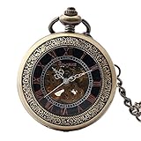 Easy Go Shopping Römische numerische mechanische Taschenuhr Boutique Unisex - Hohle Retro - Taschenuhr Bronze mit Kette
