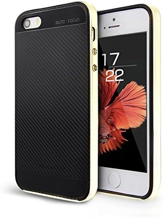 iPhone SE Case, Ambercase Drop Protection Slim Flexible TPU Case Cover with PC Bumper, Shock Absorption Anti-Slip/Scratch Grip Case for Apple iPhone 5 5S SE-Black+Champagne Gold