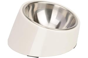 SUPERDESIGN Mess Free 15° Slanted Bowl for Dogs and Cats, Tilted Angle Bulldog Bowl Pet Feeder, Non-Skid & Non-Spill, Easier to Reach Food M/300ml Cream White