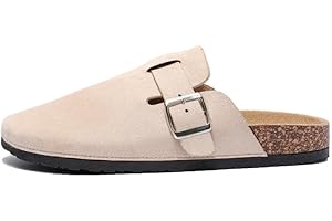 PMUEI Women's Suede Slip-on Slippers Ladies' Buckle Flat Mules for Outdoor Activities Basic Closed-Toe Clogs and Women's Slingback Shoes.