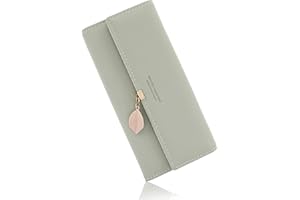 CALIYO Portmonetka damska z gładkiej i miękkiej skóry wegańskiej, portfel damski, duży i długi, bardzo piękne kolory, z wieloma przegródkami i kieszenią na telefon komórkowy, zielony jadeitowy,