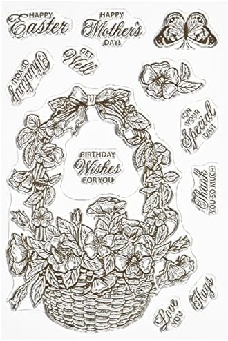 Justrite Papercraft Rubber Just Rite Clear Stamp Set 4-inch x 6-inch, Floral Basket