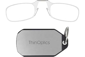 ‎THINOPTICS ThinOptics Okulary do czytania 1,50 przezroczyste ramki z etui na brelok - kompaktowe składane prostokątne okulary - klips na nos - wytrzymałość 1,50 z technologią FlexFit