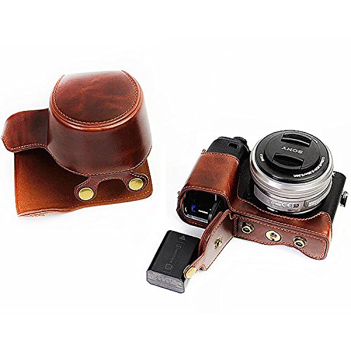 First2savvv XJD-A6300-HH10S10 Premium Qualität braun Ganzkörper- präzise Passform PU-Leder Kameratasche Fall Tasche Cover für Sony ILCE6300 A6300 mit 16-50mm Lens mit Kameragurt - 2