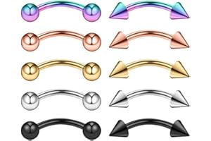 LYITZW 10 PCS Piercing Sourcil Arcade Acier Chirurgical Curved Barbell Rook Anneaux Helix Cartilage Tragus Oreille Banane Boule,Snug Lip Belly Button Piercing Boucles d'oreilles pour Femmes(8mm)