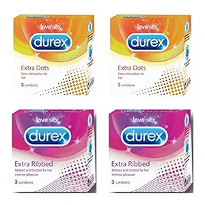 Durex Extra Dots and Extra Ripped Combo Condoms(12 Condoms,Set of 4)