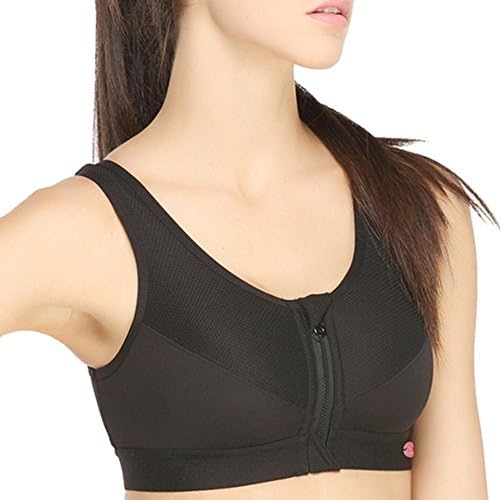 Yvette Zip Front Closure Sports Bra #6015, Black, 40D