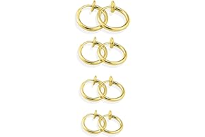 EUJEBEDA 4 Paires Acier Inoxydable Boucles d'oreilles Clips Femme Homme Fille Boucles d'oreilles Non Piercing Fausse Boucles d oreilles Aimant Magnétique Anneaux Boucles d oreilles Clips Créoles Or