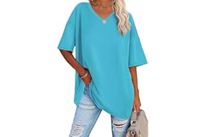 Ebifin Damen Oversize T Shirt mit V-Ausschnitt Kurzärmeliges Casual Lockere Basic Sommer Tee Shirts Bluse.