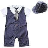 TiaoBug Baby Boys Gentleman Romper Jumpsuit Suit Hat Bowtie Communion Party Bodysuit Clothing
