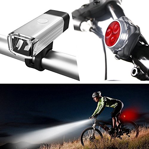 Silber LED Fahrradbeleuchtung Set USB Wiederaufladbare LED Fahrradlicht Set LED Frontlichter Frontlich und Rücklicht - 6