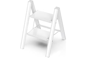 GameGem Escabeau 2 Marches, Tabouret Pliable à Pédale Large Anti-Dérapante en Aluminium Léger mais Robuste, Capacité 150 kg, Design Moderne Mignon pour Espaces Domestiques Intérieurs