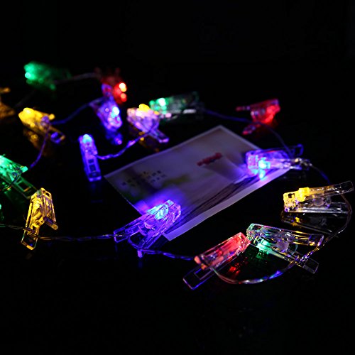 AFAITH LED Foto Hanging Clips Lichterketten, Foto Clip-Schnur-Licht (3M / 20 LEDs; 3 Modi) - Multicolor, ideal für die Raumdekoration / Weihnachten / Party-Foto-Halter mit Clips