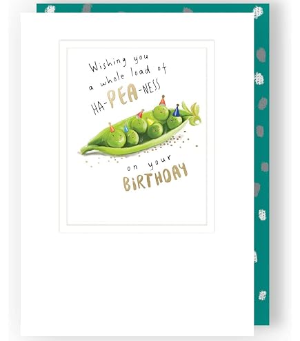 Second Nature Geburtstagskarte 'Ha-Pea-Days!' – Lustige Erbsen-Illustration Mit Partyhütchen