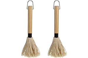 KLOPINXINGH Barbecue Basting Brushes BBQ Basting Mop Cast Iron Sauce Pot and BBQ Mop Brush Set with 1 Extra Replacement Heads for Cooking Roasting Grilling (2)