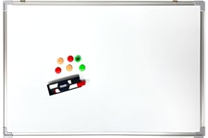 Dohe - Pizarra Magnética 90x60 cm - Accesorios: 2 Rotuladores, 6 Pines de Colores, Borrador y Bandeja, Tablero Imantado Color Blanco, Borrado en Seco, Marco de Aluminio