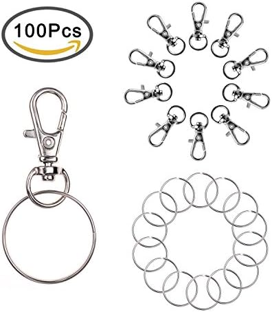 Swatowot 100Pcs Swivel Clasps Lanyard Snap Hook Lobster Claw Clasp with Key Rings