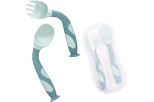 QSHARE Cuillère et Fourchette pour bébé,2pcs Cuillere Bébé Souple Cuillère de Formation avec Fonction Bendable,Facile à Tenir, Parfait Auto-alimentation Cuillères D'apprentissage