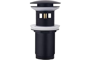 Ablaufgarnitur mit Überlauf Schwarz Matt, Keymark Universal Ablaufventil Abflussgarnitur für Waschbecken & Waschtisch - Messing Pop Up Ablauf Abfluss Stöpsel