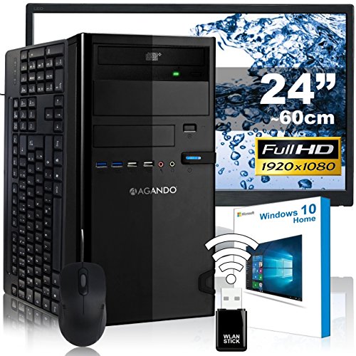 AGANDO Silent Allround & Multimedia PC-Komplettpaket | Intel Core i5 7500 4x 3.4GHz | Turbo 3.8GHz | GeForce GT730 4GB | 8GB RAM | 1000GB HDD | DVD-RW | USB3.1 | 60cm (24") TFT | Tastatur | Maus | WLAN | Windows 10 | 36 Monate Garantie | Computer für Multimedia, Gaming, Büro/Office