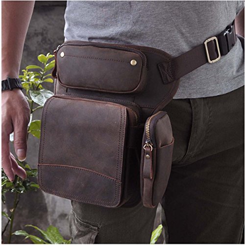 Le'aokuu Herren Leder Hüfttasche Gürteltasche Radfahren Schulter Tropfen Bein Tasche Beutel 3108 braun