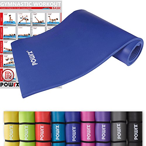 Powrx Gymnastikmatte Trainingsmatte Pilatesmatte Yogamatte Phthalatfrei 190 x 60 x 1.5 cm oder 190 x 100 x 1.5 cm | verschiedenen Farben | inkl. Trageband