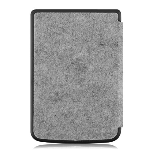 kwmobile Hülle für Pocketbook Touch Lux 3 / Touch Lux 2 – Flipcover Case eReader Schutzhülle – Bookstyle Klapphülle Filz Design Hellgrau - 3
