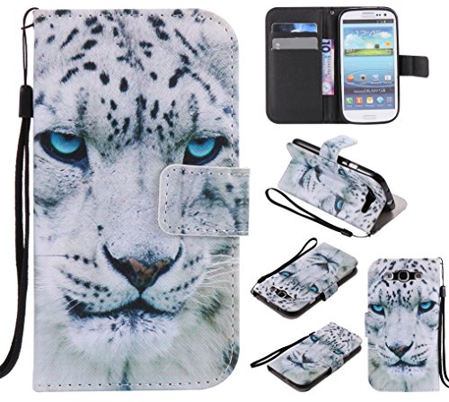 Feeltech Samsung Galaxy S3/9300 Hülle PU-Leder und Brieftasche Bunte Muster Fall mit Magnetverschluss, Hybrid-Kickstand mit Stand-Funktion, schlagen Sie schützende weiche TPU Stoßstangenabdeckung und Kreditkartenhalter für Samsung Galaxy S3/9300 Handgelenk Bügel-Buch-Art-Geldbeutel-Tasche mit 2 In 1 Berühren Sie Stift – White leopard - 8