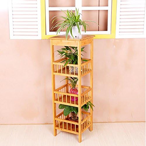 CJC Flower Racks Rack New Solid Compact Tall Slim Small Telephone Phone Console Lamp Hall bedside Table Bamboo Multifunction (Color : T2, Size : 4 Tier)